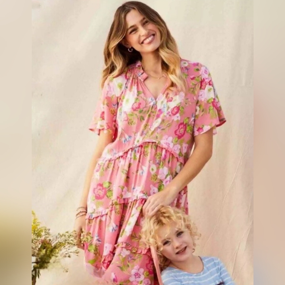 NWT Matilda Jane Enchanted Garden Fresh Florals Ruffle Sleeve Tiered Dress Sz. S